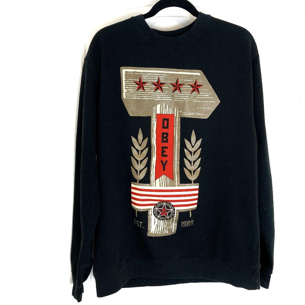 [OBEY] Crew Neck Graphic Pullover Sweatshirt size L